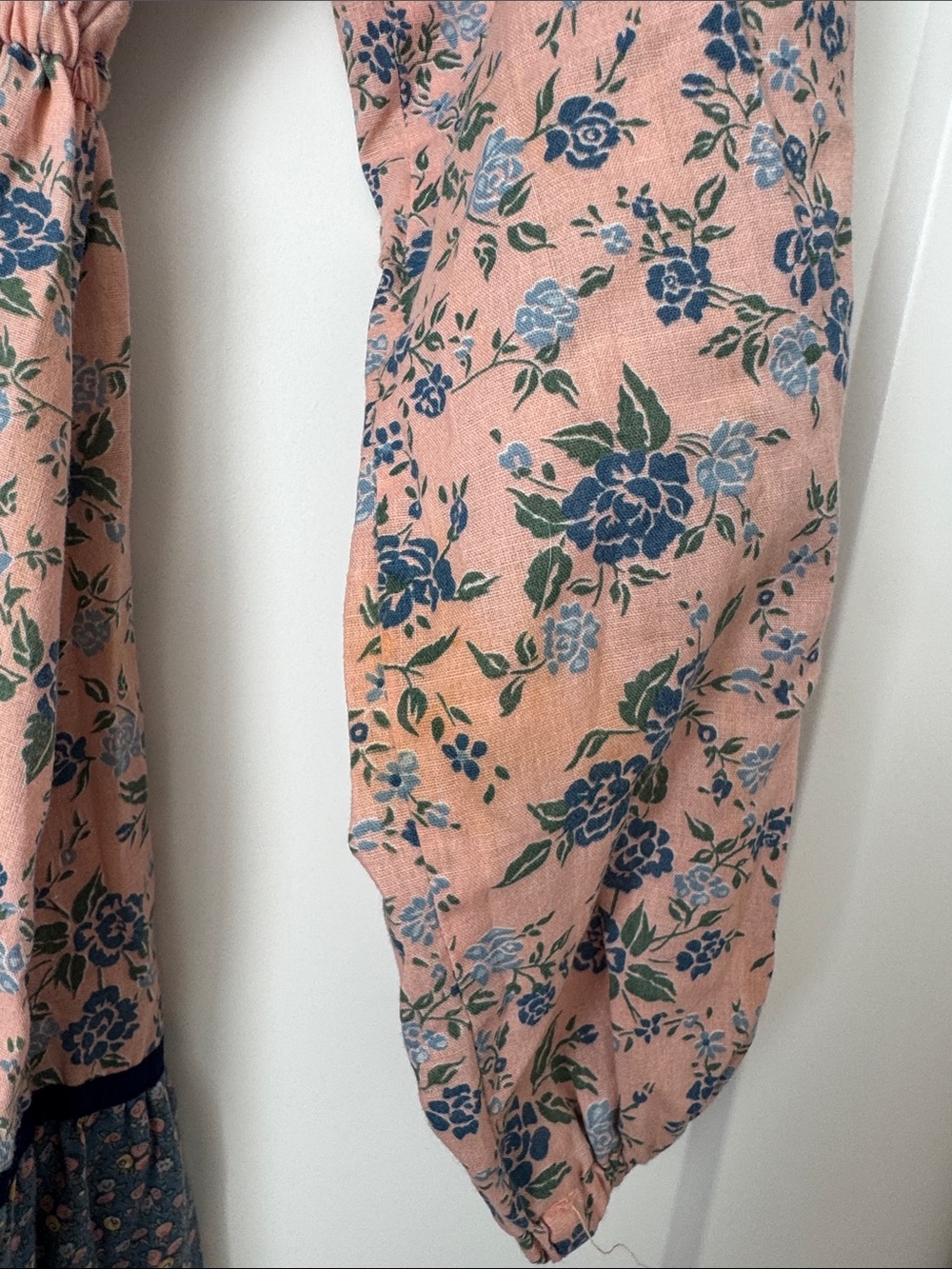 Vintage 70s Pink and Blue Floral Tiered Peasant Dress - Picture 9 of 16